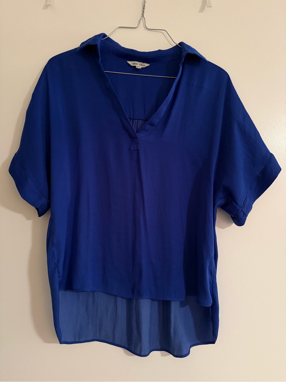 Women's Royal Blue V-Neck Short Sleeve Blouse